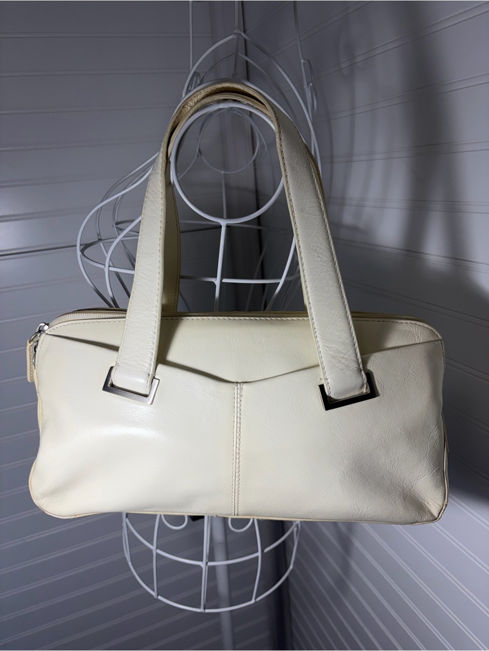 Vintage Rolfs Cream Leather Top-Handle Shoulder Bag